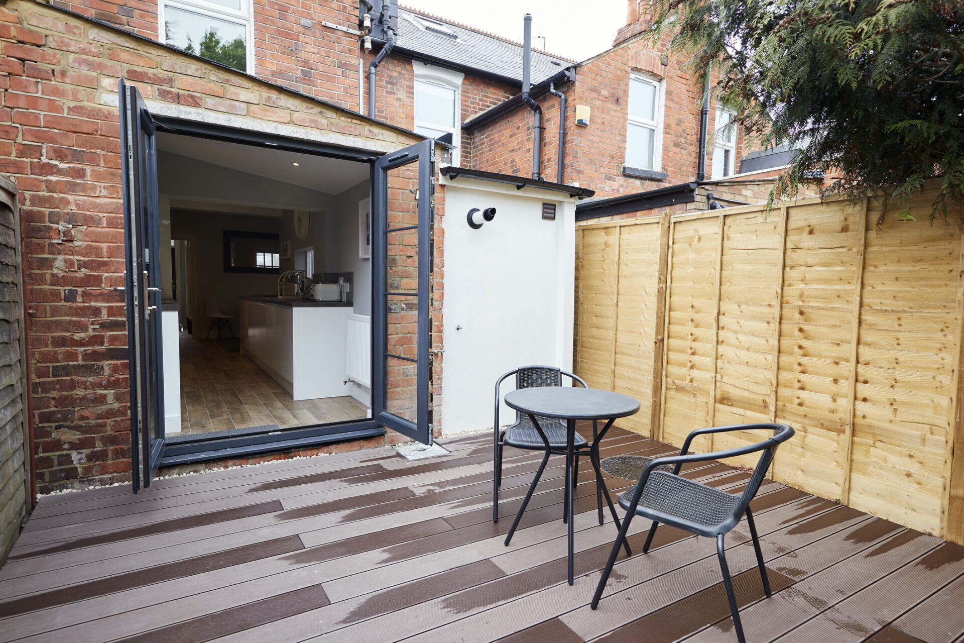 Patio area at the back of a newly refurbished terraced house
