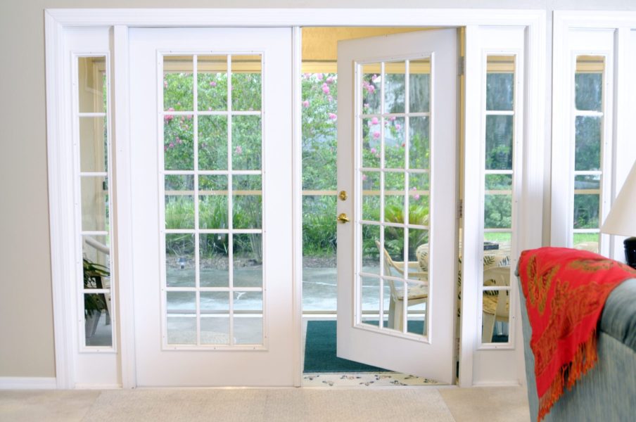 Open White French Doors Without Curtains